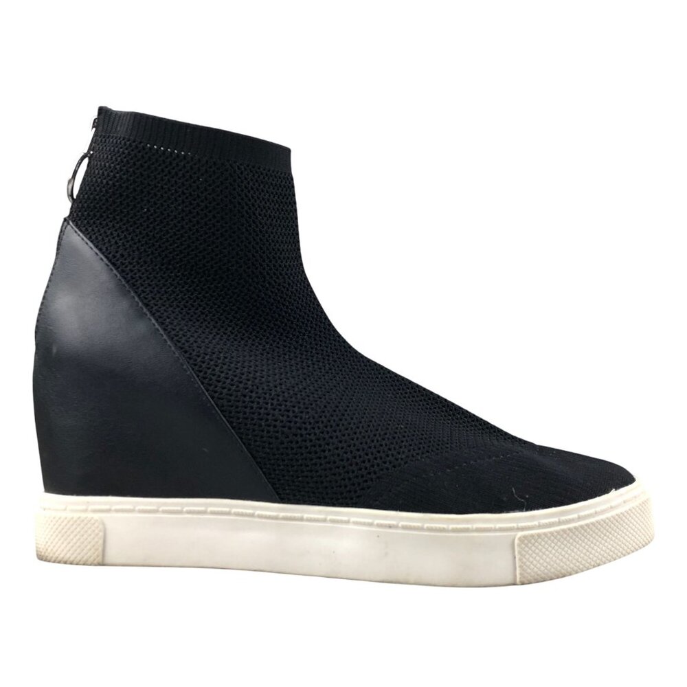 Steve Madden Women's Size 9M Lizzy Black Fabric Back Zip Wedge Booties Sneakers